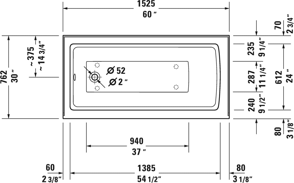 Duravit Architec 60'' x 30'' Alcove Soaking Bathtub - Luxe Vanity & Tub