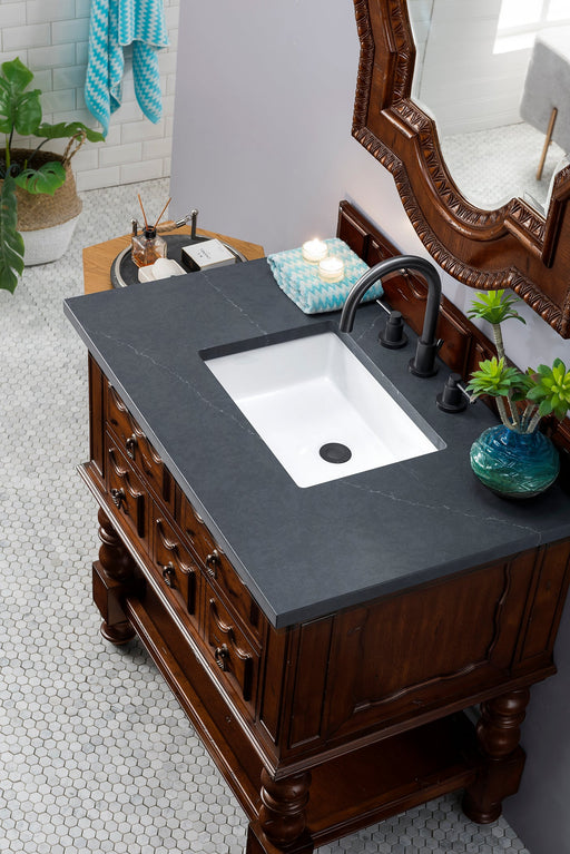 Castilian 36" Single Vanity, Aged Cognac w/ 3 CM Charcoal Soapstone Quartz Top - Luxe Vanity & Tub