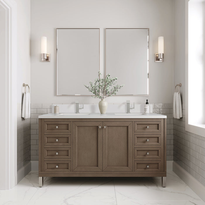 Chicago 60" Double Bathroom Vanity in Whitewashed Walnut