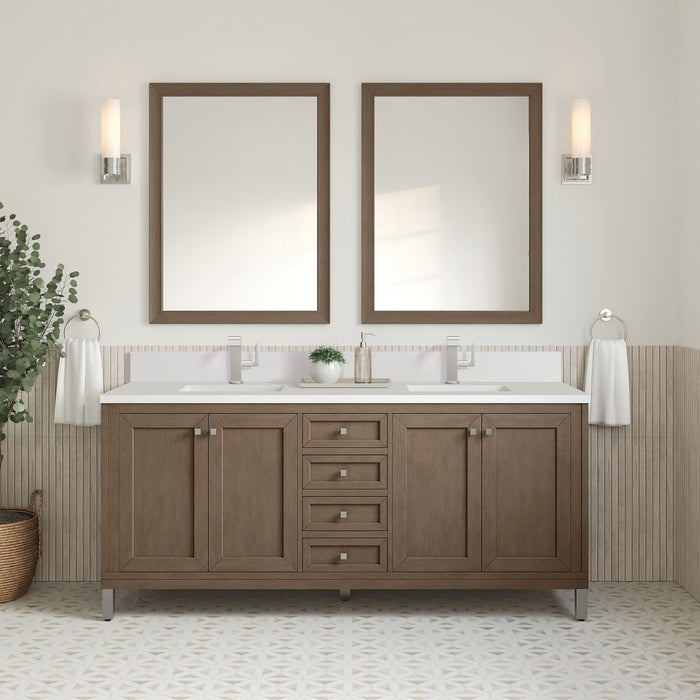 Chicago 72" Double Bathroom Vanity in Whitewashed Walnut