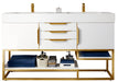 Columbia 59" Double Vanity, Glossy White, Radiant Gold w/ Glossy White Composite Stone Top - Luxe Vanity & Tub