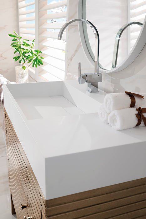 Linear 36" Single Vanity, Whitewashed Walnut w/ Glossy White Composite Stone Top - Luxe Vanity & Tub