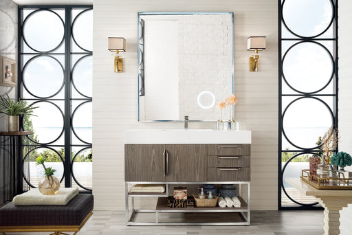 Columbia 48" Single Vanity, Ash Gray, Brushed Nickel w/ Glossy White Composite Stone Top - Luxe Vanity & Tub