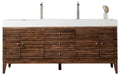 Linear 72" Double Vanity, Mid-Century Walnut w/ Glossy White Composite Stone Top - Luxe Vanity & Tub