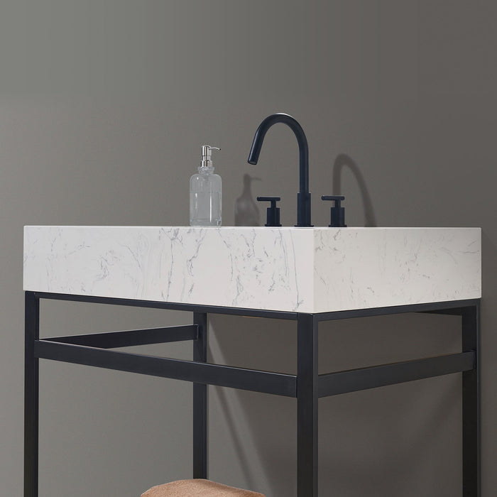 Merano 36" Single Stainless Steel Vanity Console with Aosta White Stone Countertop