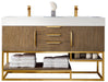 Columbia 59" Double Vanity, Latte Oak, Radiant Gold w/ Glossy White Composite Stone Top - Luxe Vanity & Tub