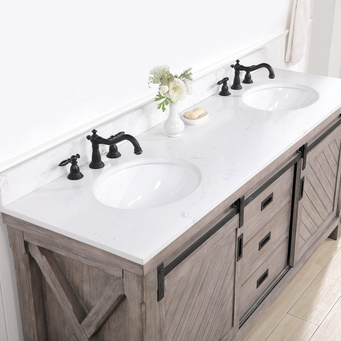 Vinnova Cortes Double Sink Bath Vanity with White Composite Countertop and Optional Mirror