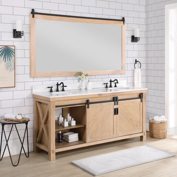 Vinnova Cortes Double Sink Bath Vanity with White Composite Countertop and Optional Mirror