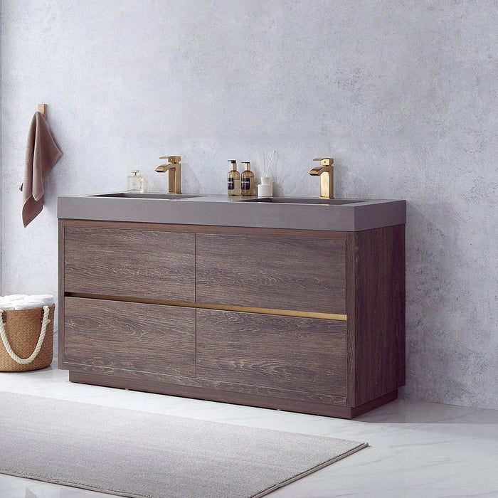 Vinnova Huesca Double Sink Bath Vanity with Composite Integral Square Sink Top and Optional Mirror