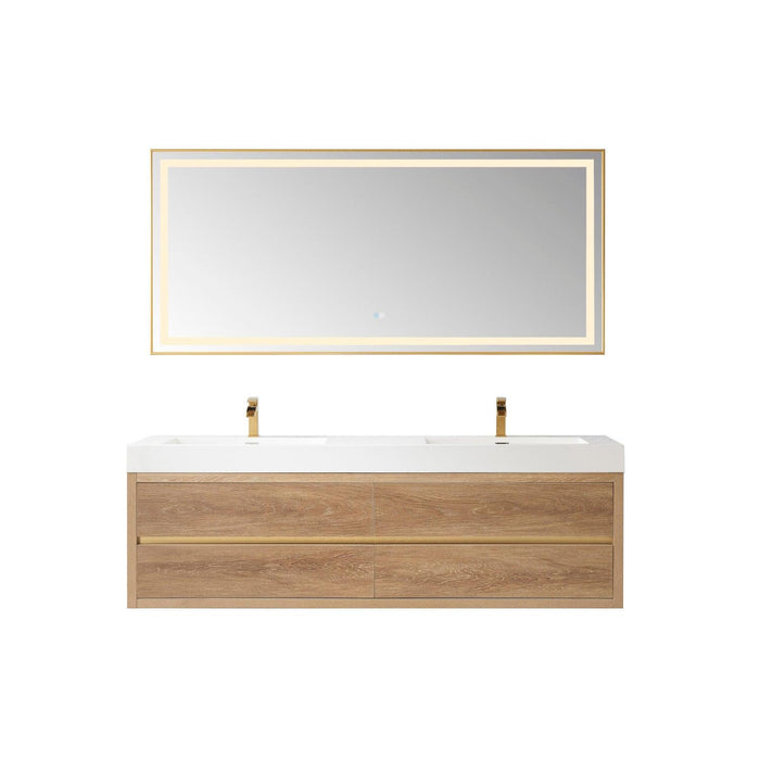 Vinnova Palencia Double Sink Wall-Mount Bath Vanity with Composite Integral Square Sink Top and Optional Mirror