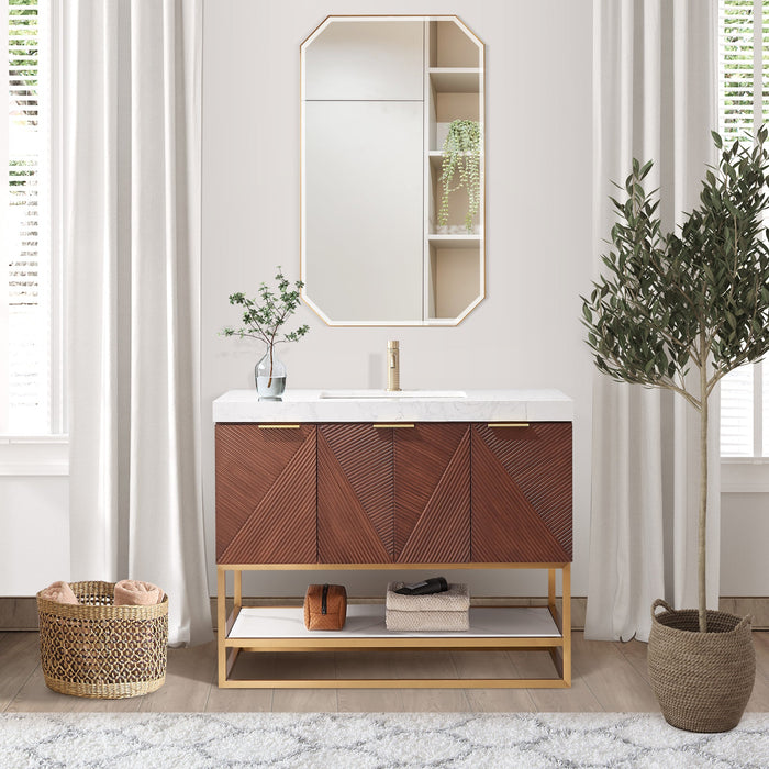 Mahon 42G" Free-standing Single Bath Vanity in North American Deep Walnut with White Grain Composite Stone Top