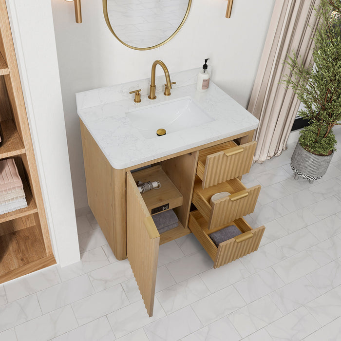 Cádiz 36" Free-standing Single Bathroom Vanity in Washed Ash Grey with Composite top in Lightning White