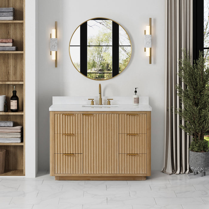 Cádiz 48" Free-standing Single Bathroom Vanity in Washed Ash Grey with Composite top in Lightning White