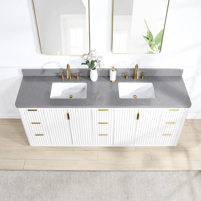 Cádiz Free-standing Double Bathroom Vanity in Fir Wood with Composite top and Optional Mirror