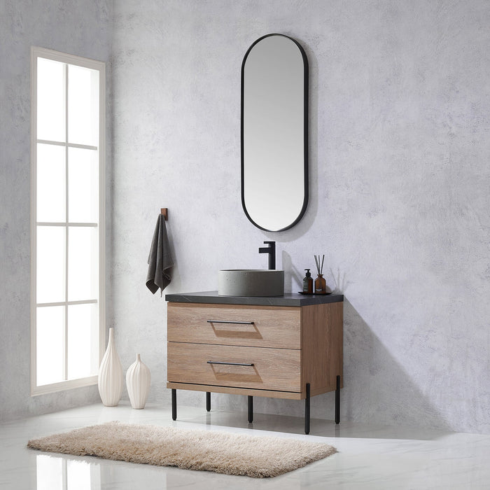 Trento 36" Single Vanity in North American Oak with Black Sintered Stone Top with Natural Circular Concrete Sink