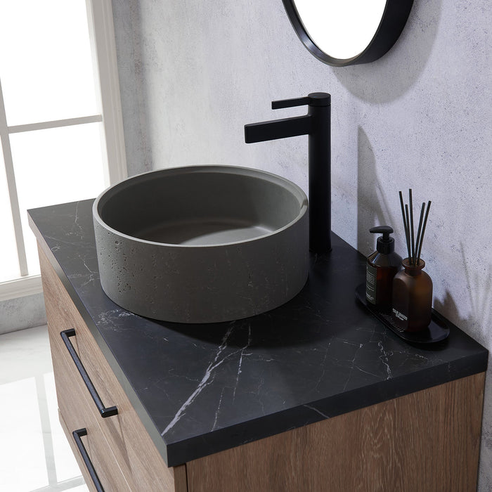 Trento 36" Single Vanity in North American Oak with Black Sintered Stone Top with Natural Circular Concrete Sink