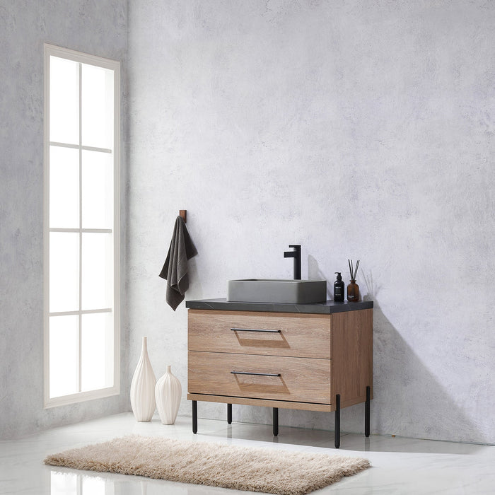Trento 36" Single Vanity in North American Oak with Black Sintered Stone Top with Rectangular Concrete Sink