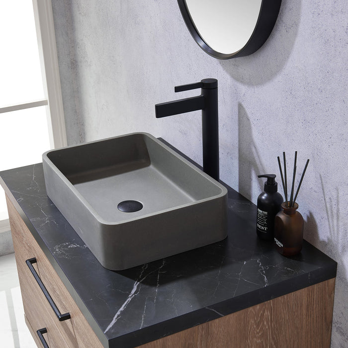 Trento 36" Single Vanity in North American Oak with Black Sintered Stone Top with Rectangular Concrete Sink