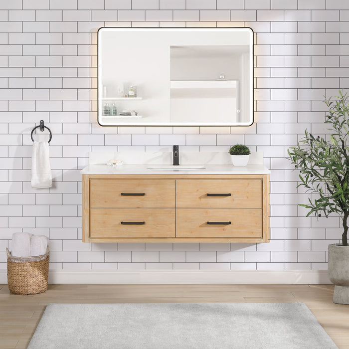 Cristo Wall-Mounted Single Sink Bathroom Vanity | 36", 48", 55" | Fish Maw White Quartz Top, Opt. Mirror