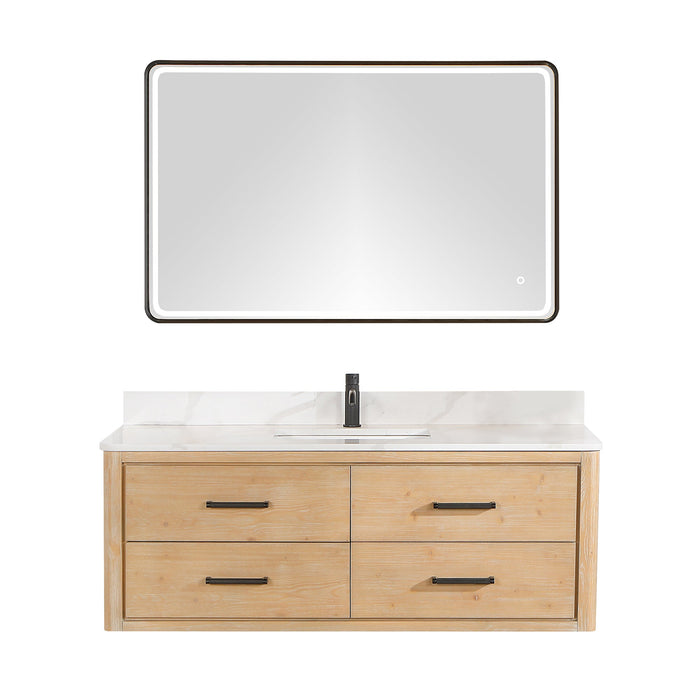 Cristo Wall-Mounted Single Sink Bathroom Vanity | 36", 48", 55" | Fish Maw White Quartz Top, Opt. Mirror