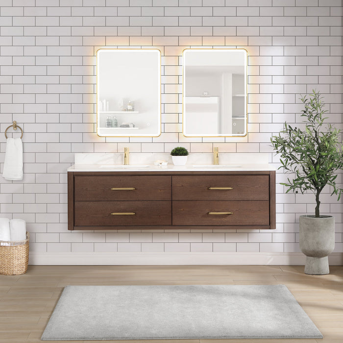 Cristo Wall-Mounted Double Sink Bathroom Vanity | 60", 72" | Fish Maw White Quartz Top, Opt. Mirror