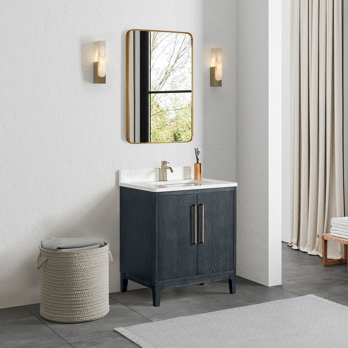 Gara 30" Free-standing Single Bath Vanity in Washed Blue with White Grain Composite Stone Top