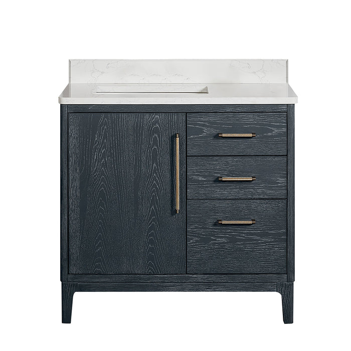 Gara 36" Free-standing Single Bath Vanity in Washed Blue with White Grain Composite Stone Top