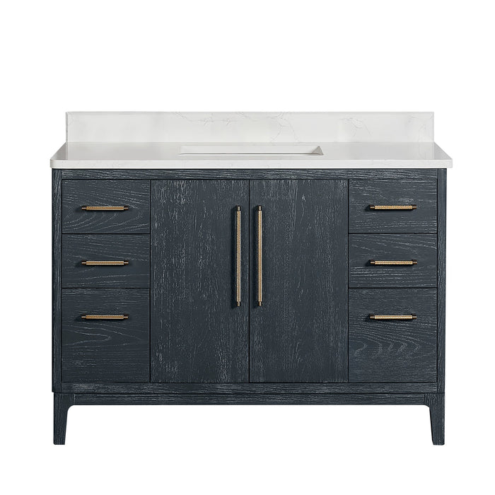 Gara 48" Free-standing Single Bath Vanity in Washed Blue with White Grain Composite Stone Top