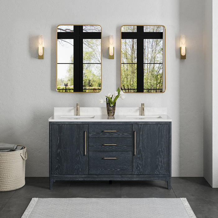 Gara 60M" Free-standing Double Bath Vanity in Washed Blue with White Grain Composite Stone Top