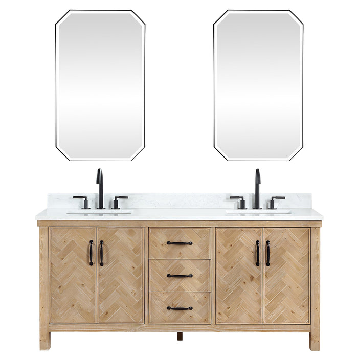 Javier 72" Freestanding Double Sink Bathroom Vanity | White Grain Composite Stone Top, Opt. Mirror