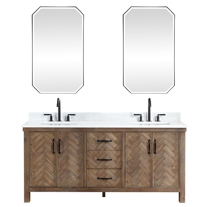 Javier 72" Freestanding Double Sink Bathroom Vanity | White Grain Composite Stone Top, Opt. Mirror