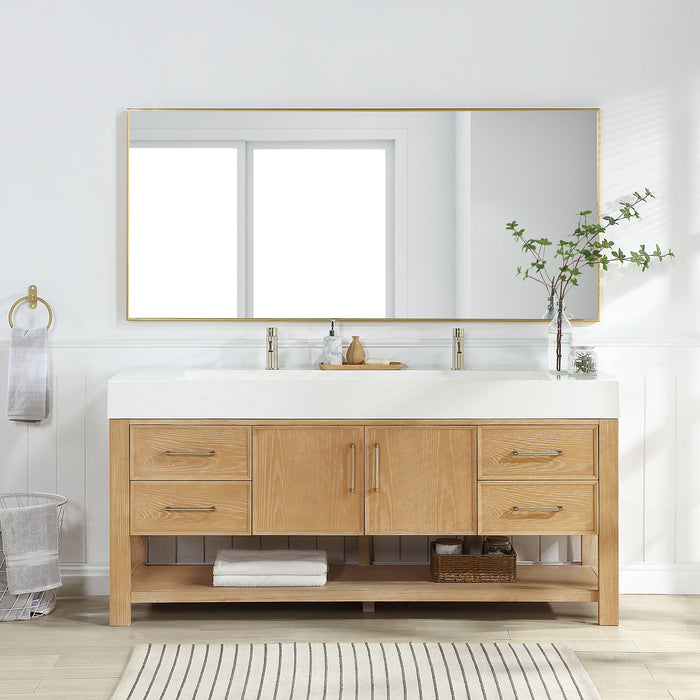Vera 72" Free-standing Single Bath Vanity in Washed Ash Grey with White Integrated Stone Sink Top