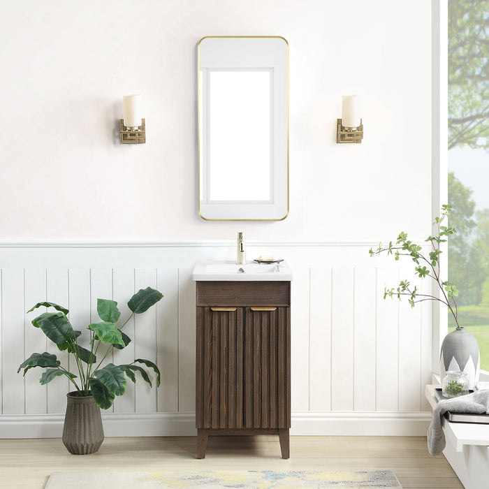 Palos 18" Free-standing Single Bath Vanity in Spruce Antique Brown with Drop-In White Ceramic Basin Top