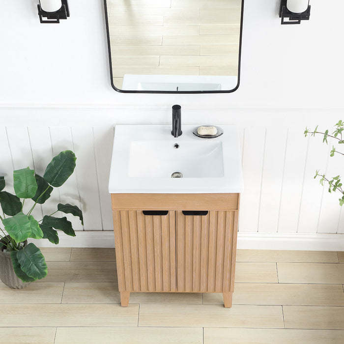Palos 24" Free-standing Single Bath Vanity in Fir Wood Brown with Drop-In White Ceramic Basin Top