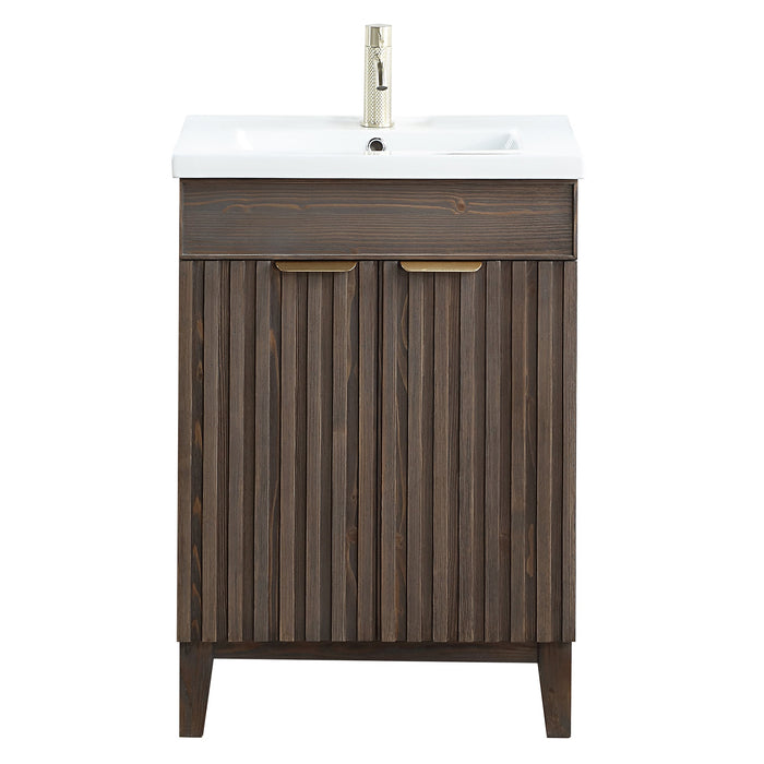 Palos 24" Free-standing Single Bath Vanity in Spruce Antique Brown with Drop-In White Ceramic Basin Top