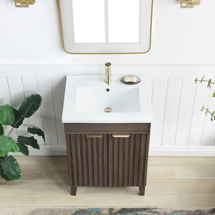 Palos 24" Free-standing Single Bath Vanity in Spruce Antique Brown with Drop-In White Ceramic Basin Top