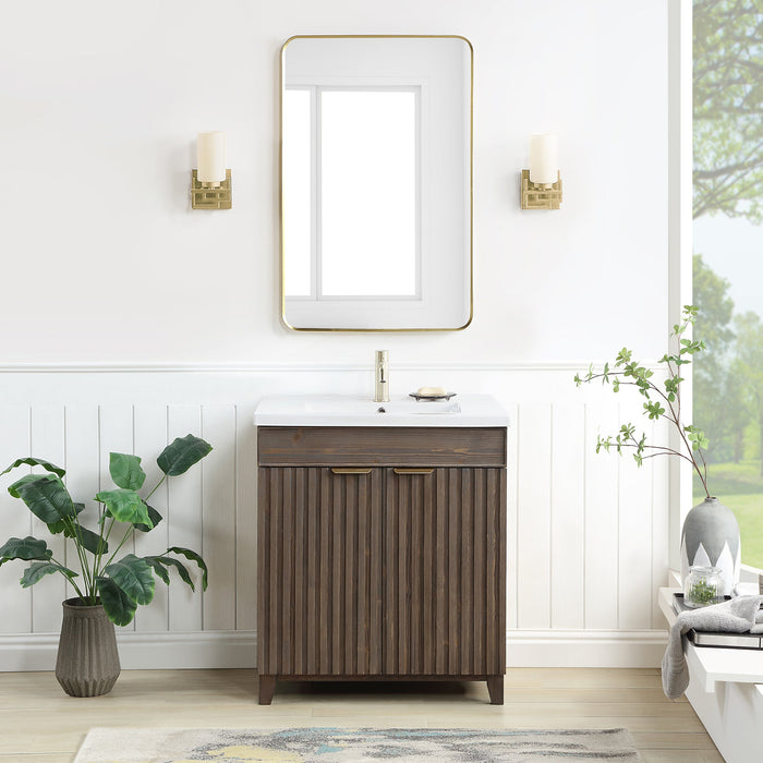 Palos 30" Free-standing Single Bath Vanity in Spruce Antique Brown with Drop-In White Ceramic Basin Top