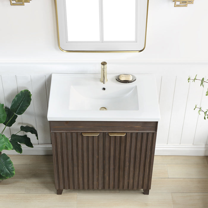 Palos 30" Free-standing Single Bath Vanity in Spruce Antique Brown with Drop-In White Ceramic Basin Top