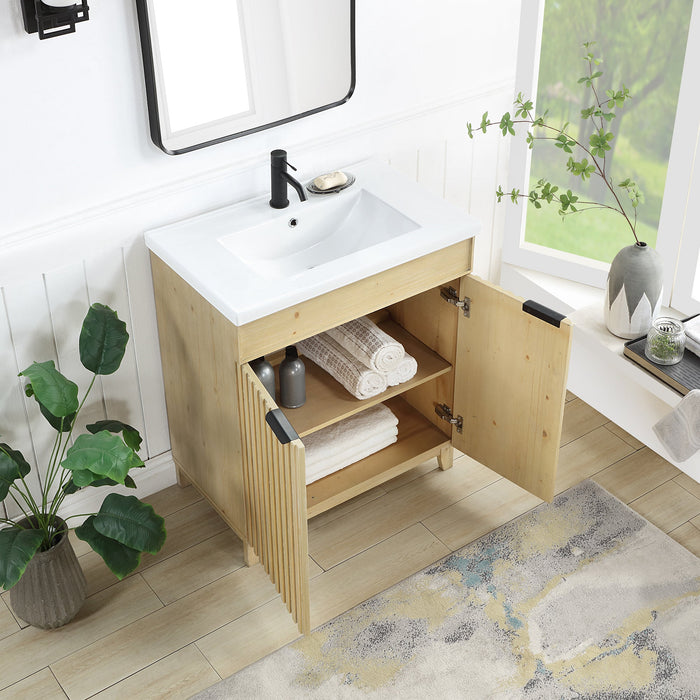 Palos 30" Free-standing Single Bath Vanity in Spruce Natural Brown with Drop-In White Ceramic Basin Top