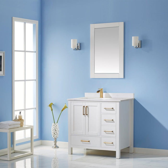 Vinnova Shannon Single Vanity with Composite Carrara White Stone Countertop, Optional Mirror