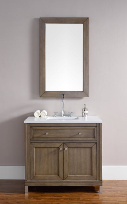 Chicago 36" Single Vanity, Whitewashed Walnut w/ 3 CM White Zeus Quartz Top - Luxe Vanity & Tub