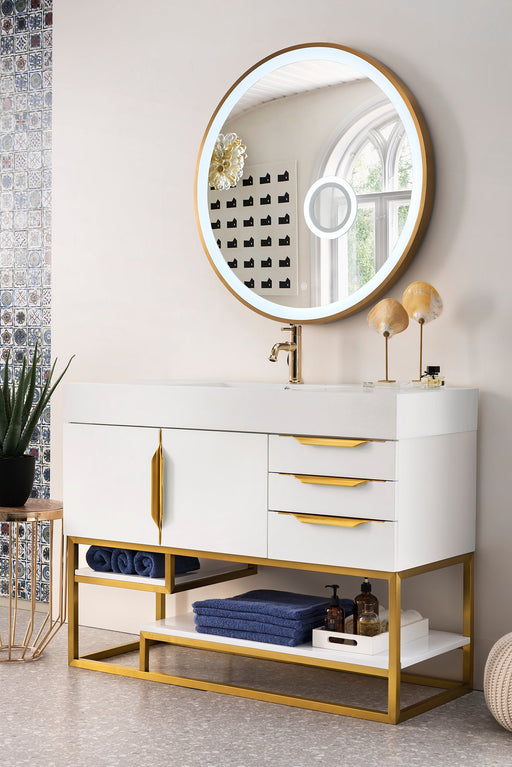 Columbia 48" Single Vanity, Glossy White, Radiant Gold w/ Glossy White Composite Stone Top - Luxe Vanity & Tub