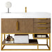 Columbia 48" Single Vanity, Latte Oak, Radiant Gold w/ Glossy White Composite Stone Top - Luxe Vanity & Tub