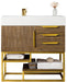 Columbia 36" Single Vanity, Latte Oak, Radiant Gold w/ Glossy White Composite Stone Top - Luxe Vanity & Tub