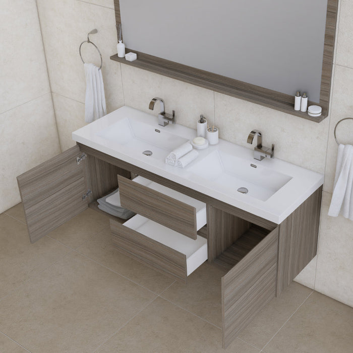 Alya Bath Paterno 60" Modern Wall Mounted Double Bathroom Vanity - Luxe Vanity & Tub