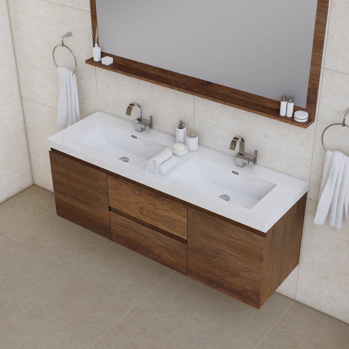 Alya Bath Paterno 60" Modern Wall Mounted Double Bathroom Vanity - Luxe Vanity & Tub