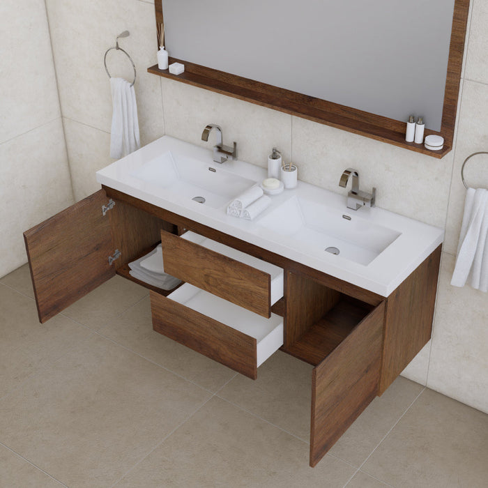 Alya Bath Paterno 60" Modern Wall Mounted Double Bathroom Vanity - Luxe Vanity & Tub