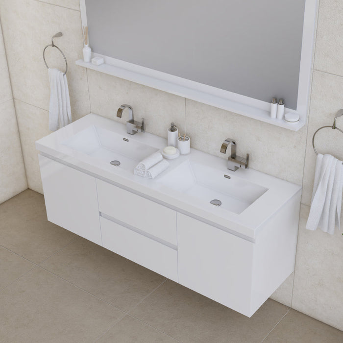 Alya Bath Paterno 60" Modern Wall Mounted Double Bathroom Vanity - Luxe Vanity & Tub