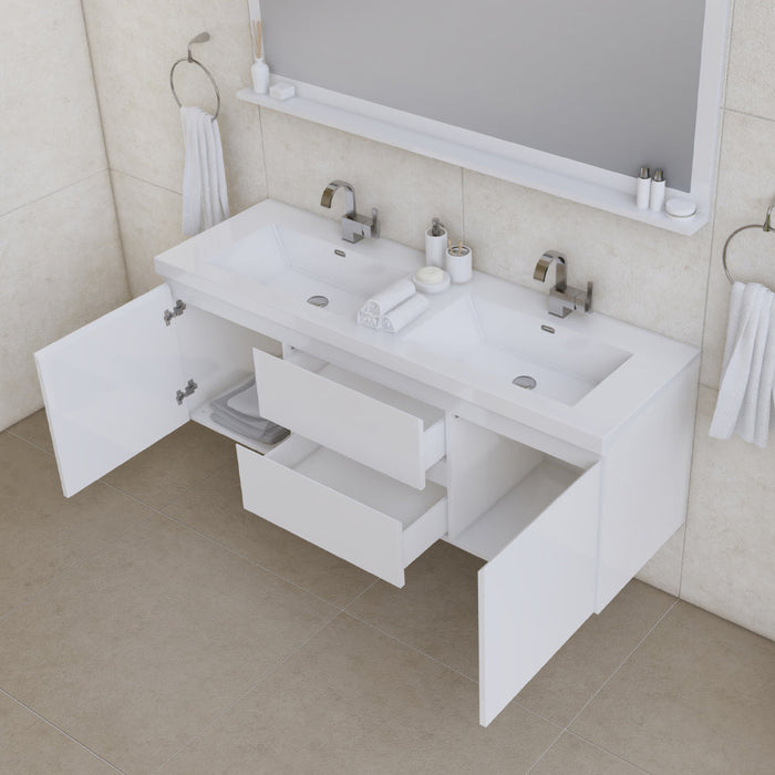 Alya Bath Paterno 60" Modern Wall Mounted Double Bathroom Vanity - Luxe Vanity & Tub