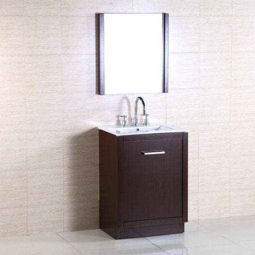 Bellaterra Home 24" 1-Drawer Wenge Freestanding Vanity Set With Ceramic Integrated Sink and Ceramic Top